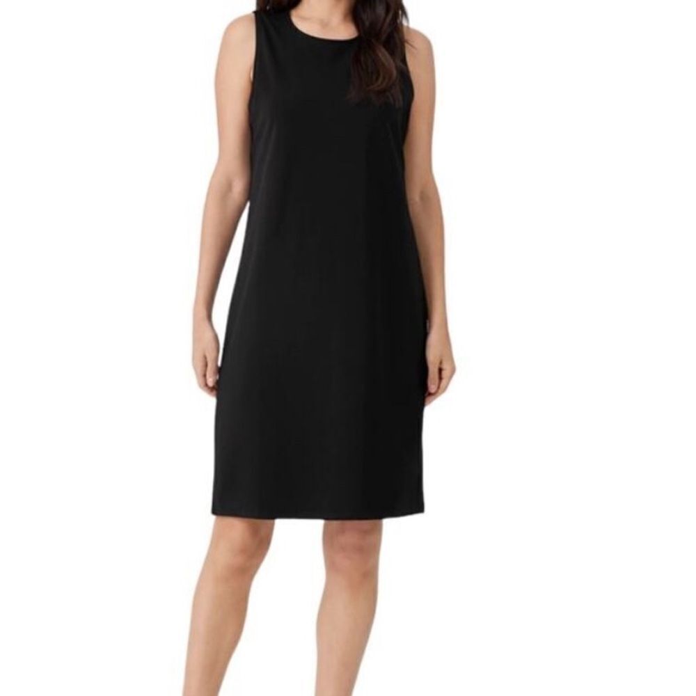 Eileen Fisher Black Crew Neck Jersey Tank Dress- Size Small
